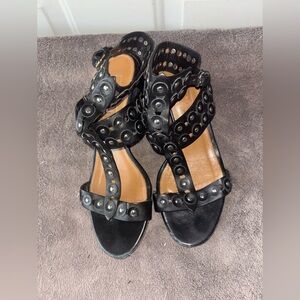 Aquazzura black studded ankle strap gladiator sandals size 38 EU 7.5 US